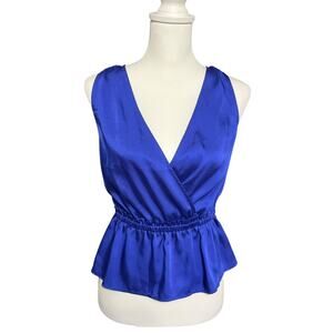 Express Royal Blue Satin Wrap Style Peplum Top Size Small